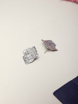 Silver Hammered Square Stud Earrings - TOSSIDO