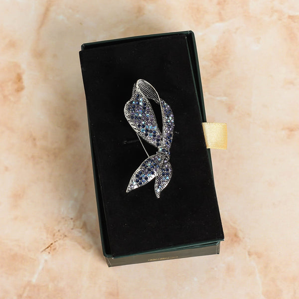 Silver Leaf Bow Brooch - TOSSIDO