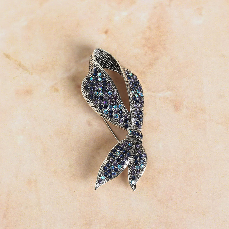 Silver Leaf Bow Brooch - TOSSIDO