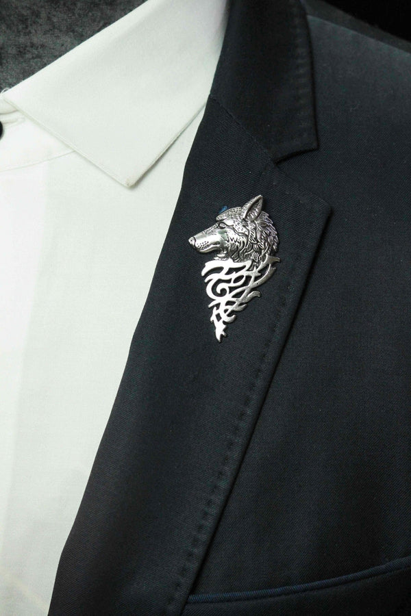 Silver Metal Wolf Brooch - TOSSIDO