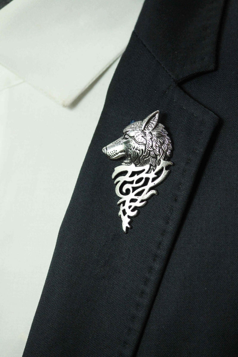 Silver Metal Wolf Brooch - TOSSIDO