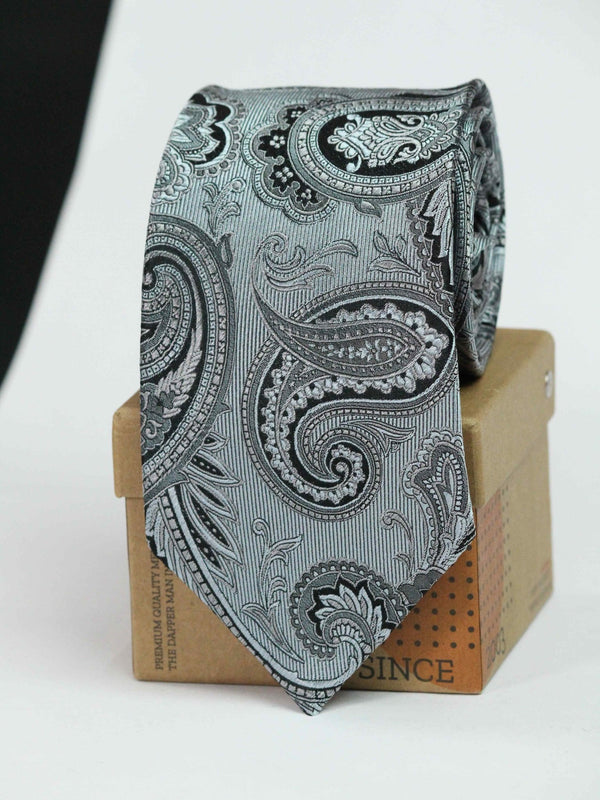 Silver Paisley Handmade Silk Necktie - TOSSIDO