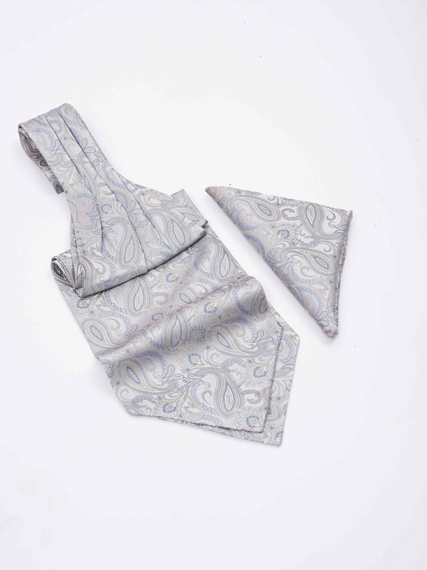 Silver Paisley Woven Ascot & Pocket Square - TOSSIDO