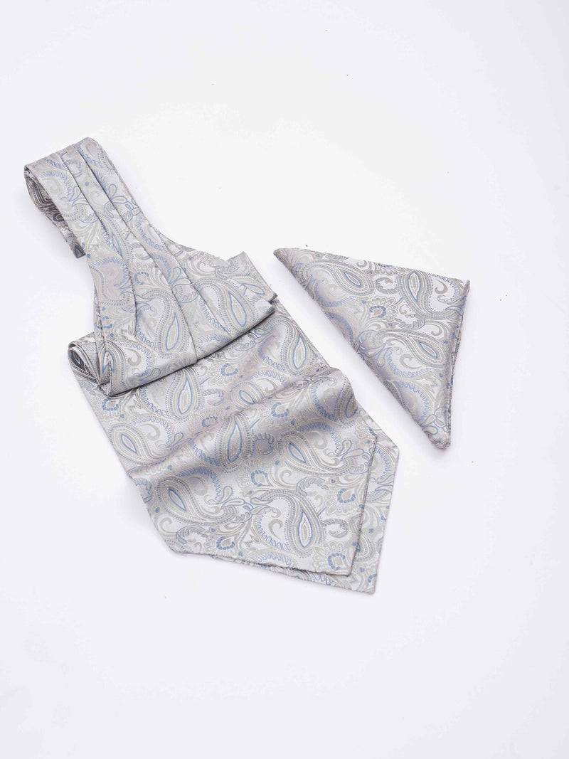 Silver Paisley Woven Ascot & Pocket Square - TOSSIDO