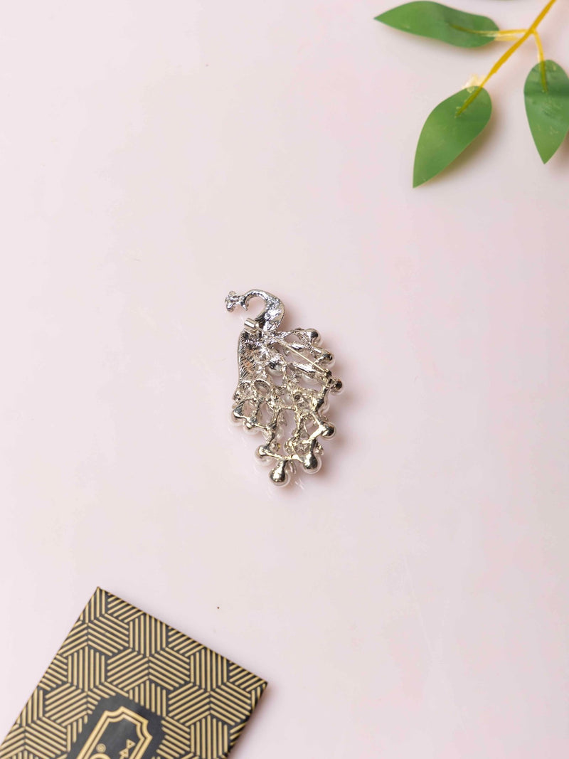 Silver Pearl Peacock Brooch - TOSSIDO