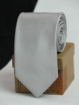 Silver solid necktie in woven microfiber, close-up