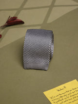 Silver Solid Silk Knitted Necktie - TOSSIDO