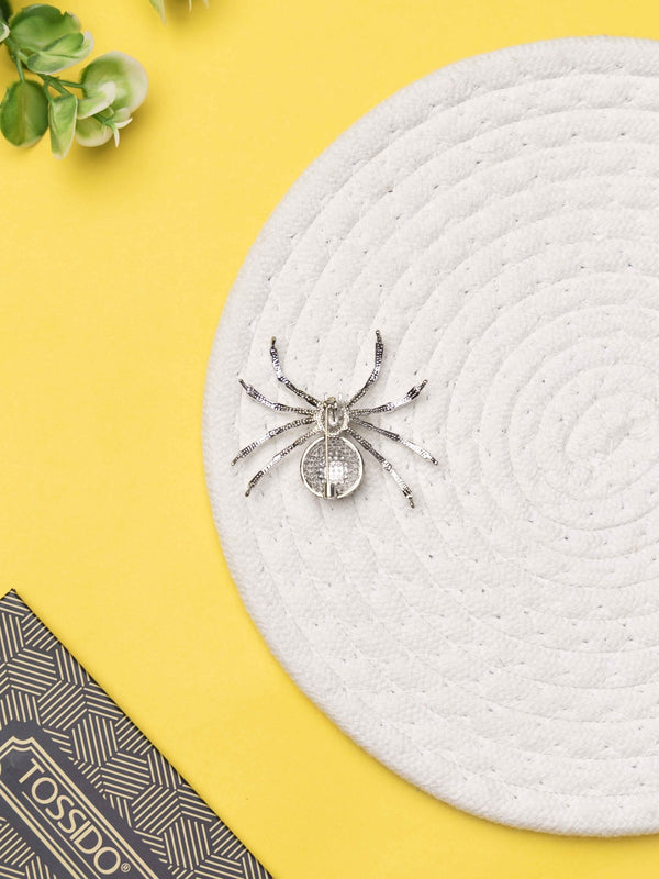 Silver Spider Brooch – Crystal - Studded - TOSSIDO