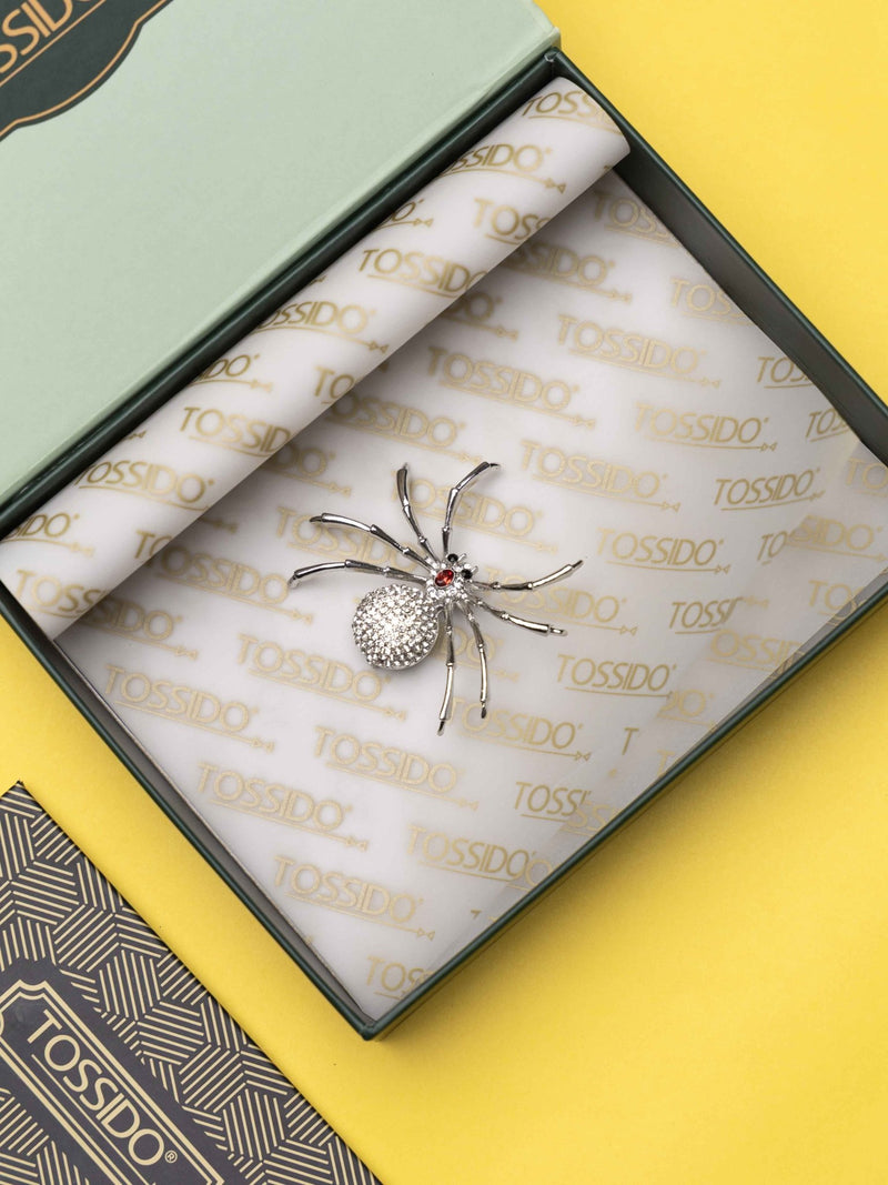 Silver Spider Brooch – Crystal - Studded - TOSSIDO