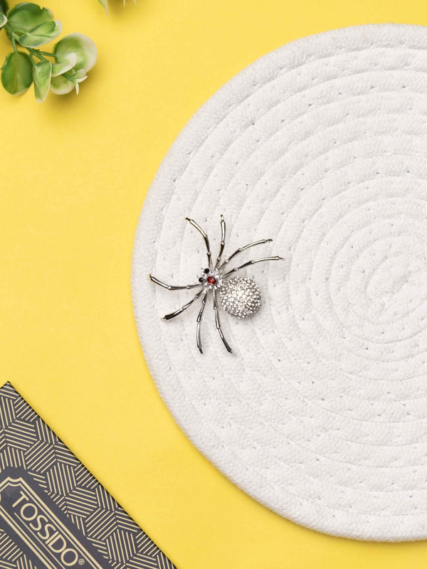 Silver Spider Brooch – Crystal - Studded - TOSSIDO