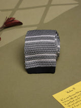 Silver Stripe Silk Knitted Necktie - TOSSIDO