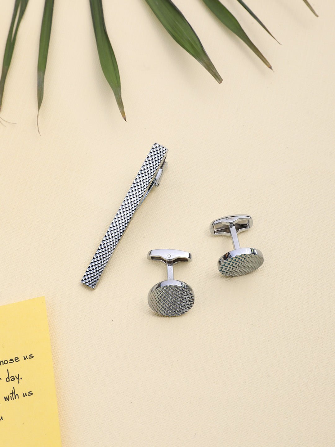 Silver Tie bar & Cufflink Set