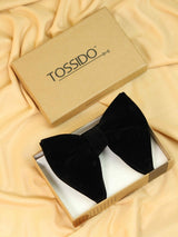 Single Pleat Black Velvet Bowtie - TOSSIDO