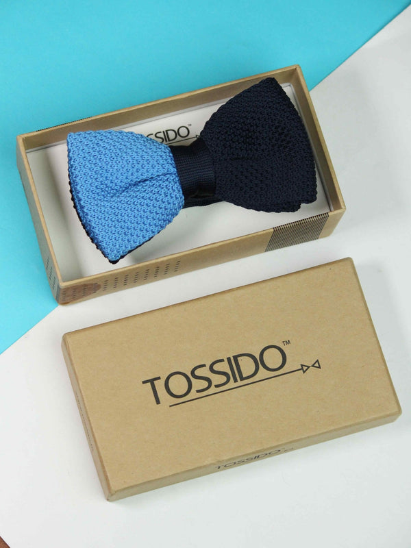 Sky Blue & Dark Blue Dual - Tone Knitted Bow Tie - TOSSIDO