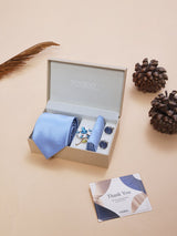 Sky Blue Geometric Necktie Pocket Square Brooch & Cufflinks Giftset - TOSSIDO