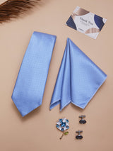 Sky Blue Geometric Necktie Pocket Square Brooch & Cufflinks Giftset - TOSSIDO