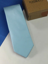 Sky Blue solid necktie in woven microfiber, flat lay