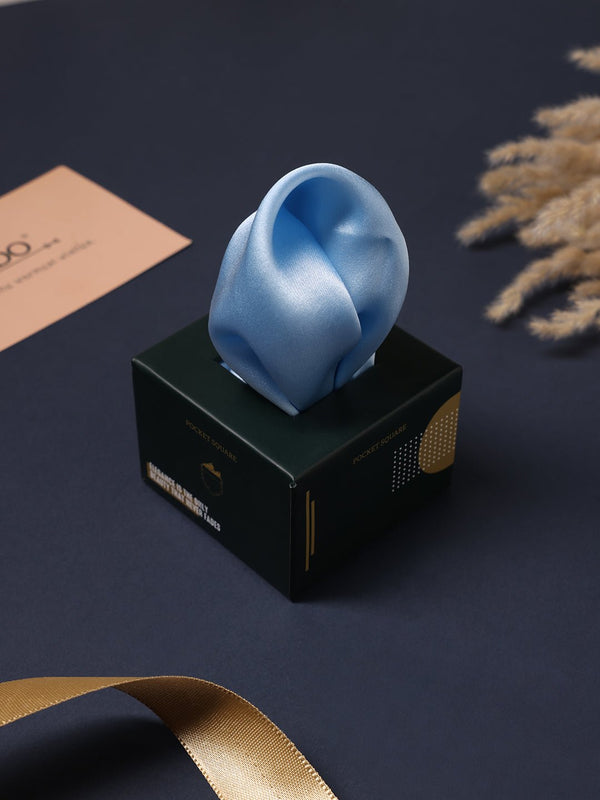 Sky Blue Solid Silk Pocket Square - TOSSIDO