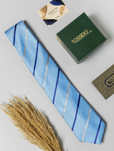 Sky Blue Striped Necktie - TOSSIDO
