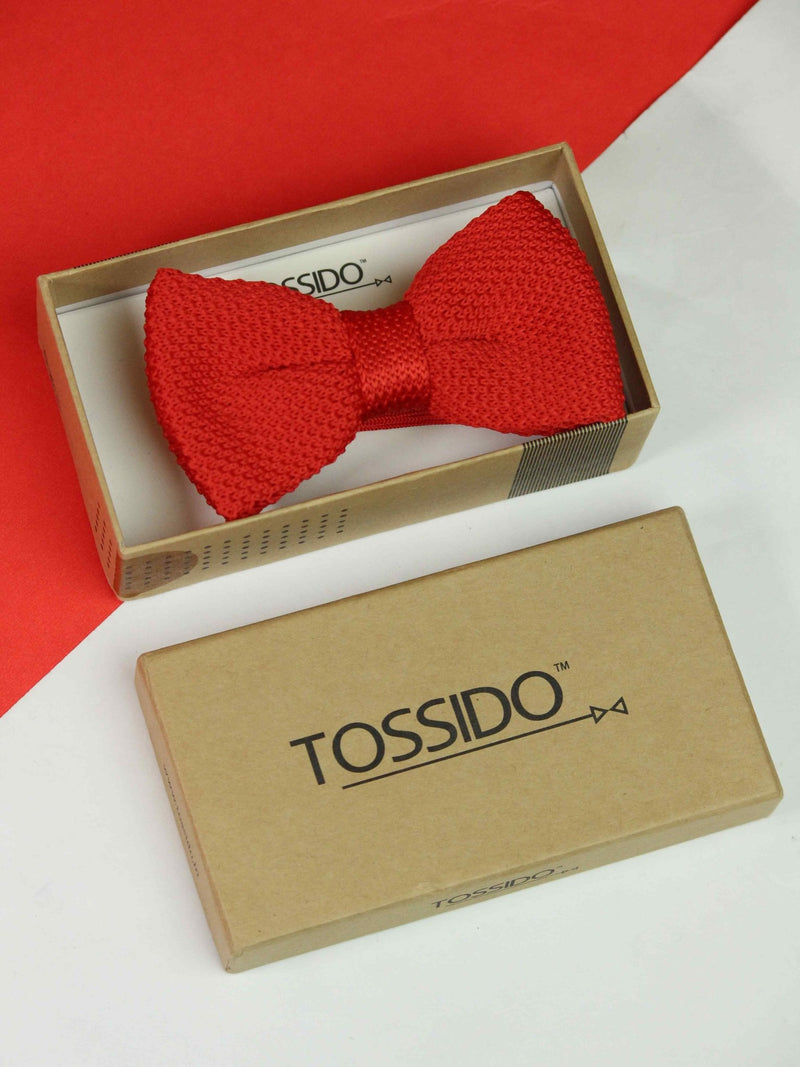 Solid Red Knitted Bow Tie - TOSSIDO