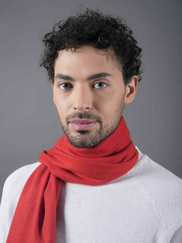Solid Red Poly - Wool Muffler with Frills - TOSSIDO