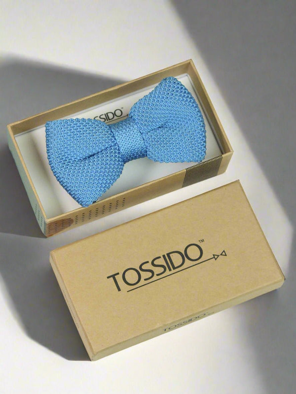 Solid Sky Blue Knitted Bow Tie - TOSSIDO
