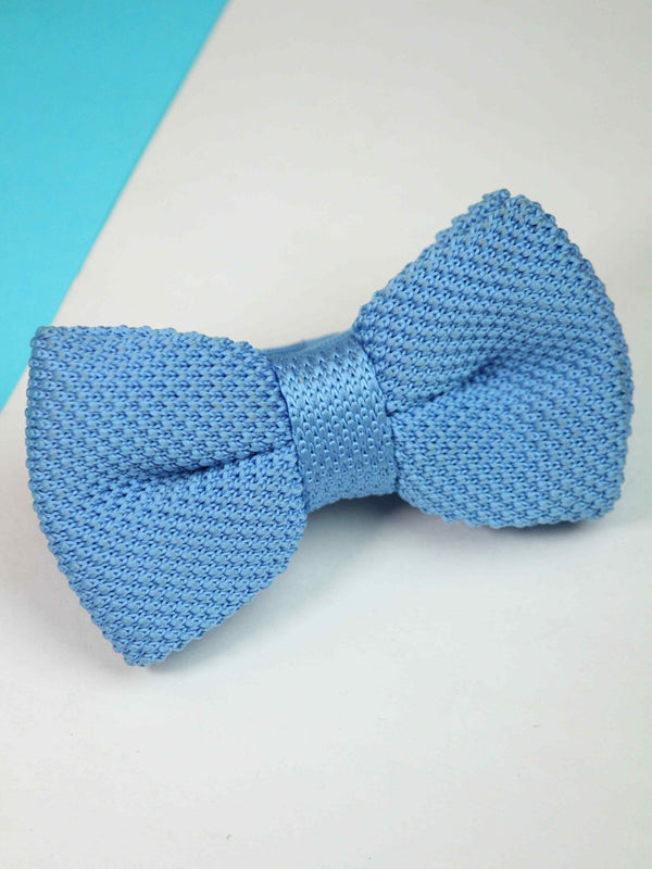 Solid Sky Blue Knitted Bow Tie - TOSSIDO
