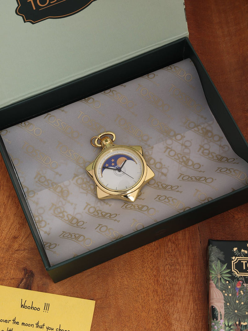 Stellar Gold - Tone Pocket Watch with Moonphase Design - TOSSIDO