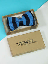 Striped Blue Knitted Bow Tie - TOSSIDO