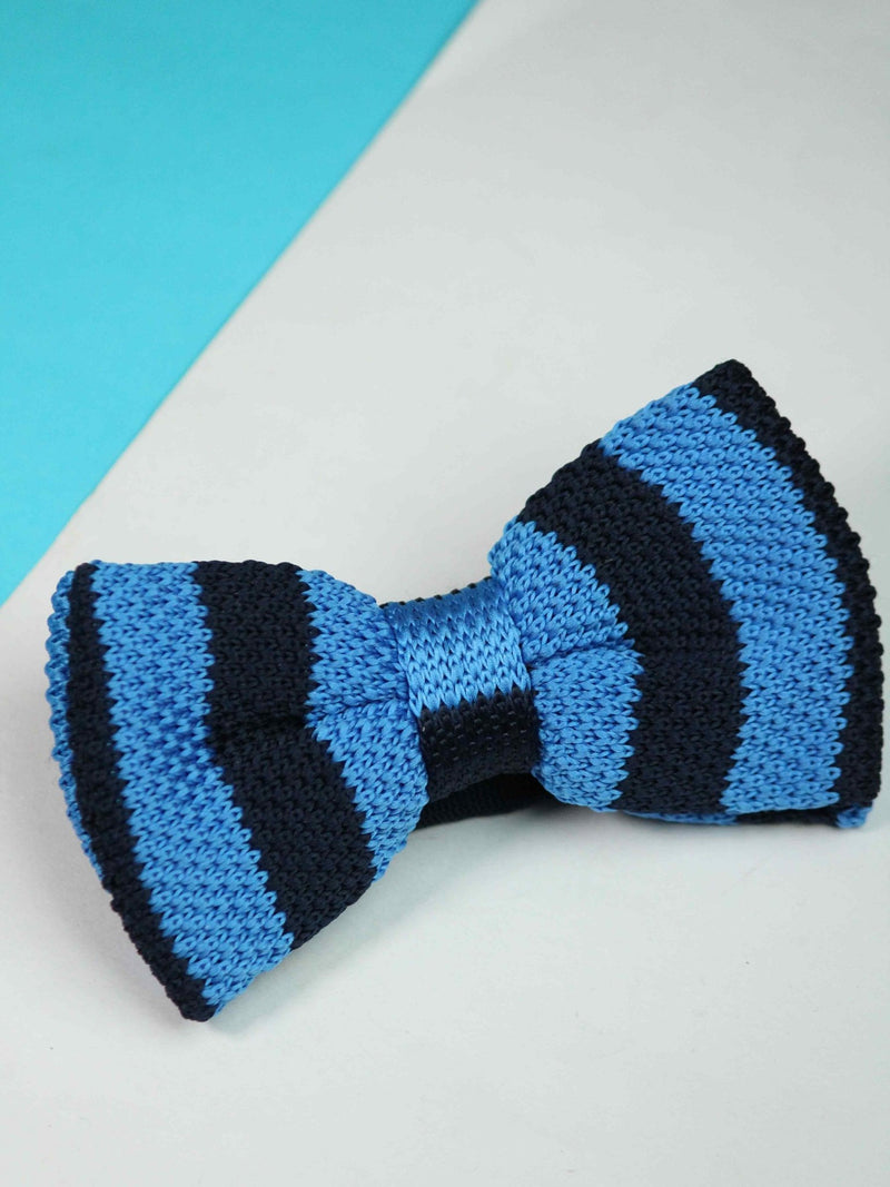 Striped Blue Knitted Bow Tie - TOSSIDO