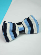 Striped Blue & White Knitted Bow Tie - TOSSIDO