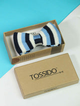 Striped Blue & White Knitted Bow Tie - TOSSIDO
