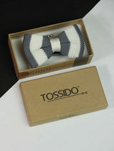 Striped Grey & White Knitted Bow Tie - TOSSIDO