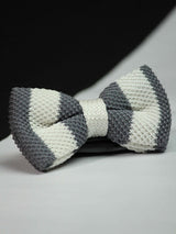 Striped Grey & White Knitted Bow Tie - TOSSIDO