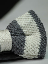 Striped Grey & White Knitted Bow Tie - TOSSIDO