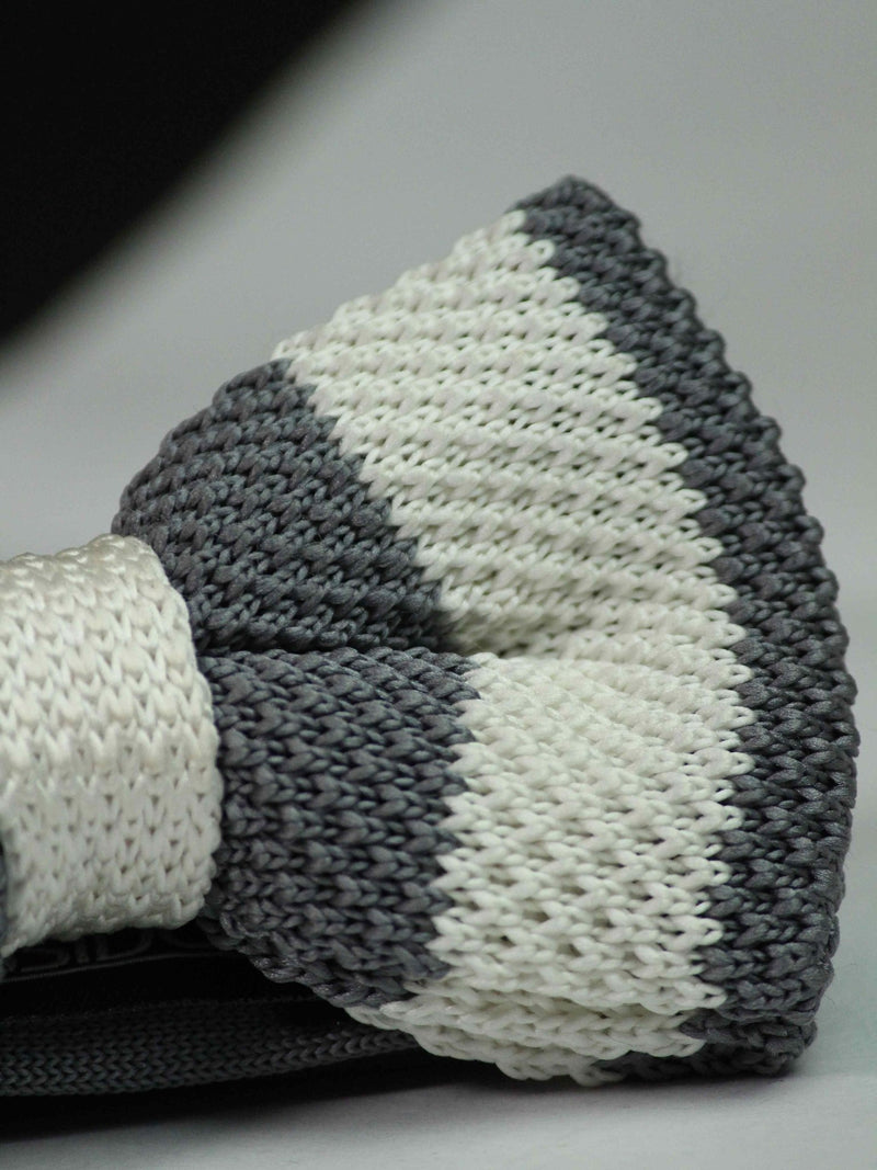 Striped Grey & White Knitted Bow Tie - TOSSIDO