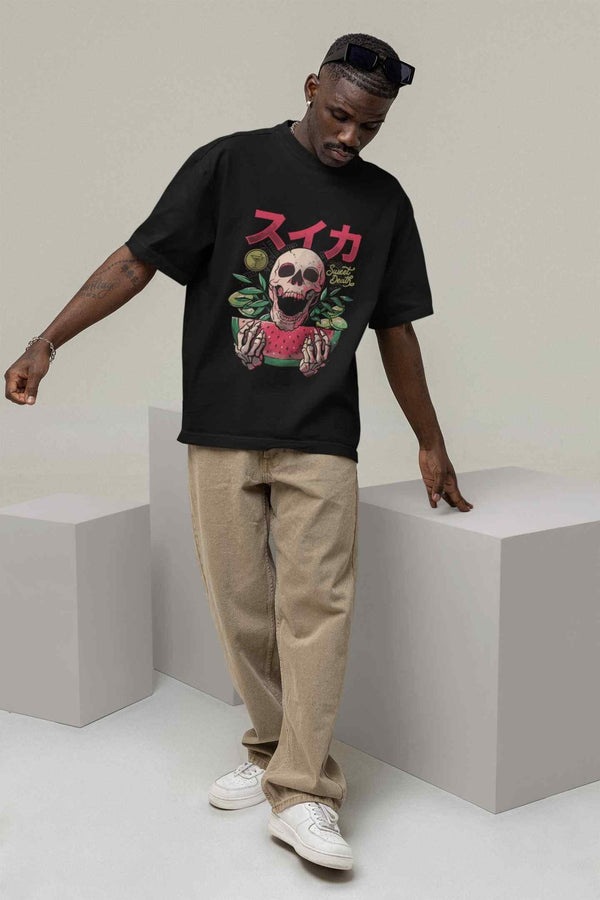 Sweet Death: Skull Devouring Watermelon Oversized Tee - TOSSIDO