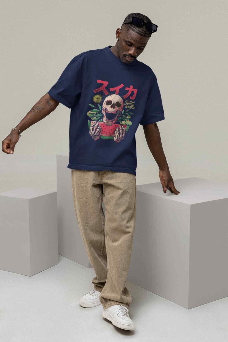 Sweet Death: Skull Devouring Watermelon Oversized Tee - TOSSIDO