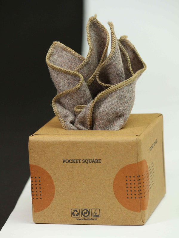Tan Brown Solid Wool Pocket Square - TOSSIDO
