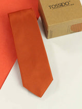 Tan Orange solid necktie in woven microfiber, close-up