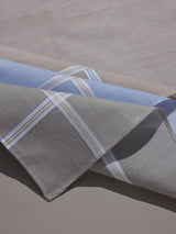 Taupe & Blue Pastel Border Stripe Cotton Handkerchief Set - TOSSIDO
