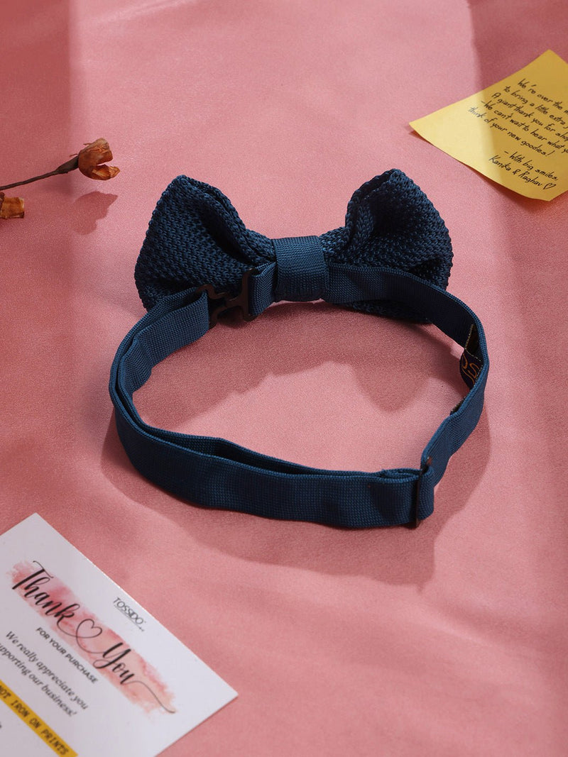 Teal Blue Solid Knitted Bowtie - TOSSIDO