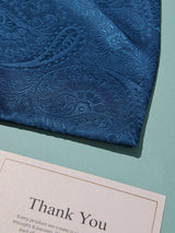 Teal Blue Tonal Paisley Woven Cravat & Pocket Square Set - TOSSIDO