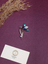 Teal Enamel Orchid Crystal Brooch - TOSSIDO