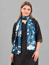 Teal Floral Printed Stole - TOSSIDO
