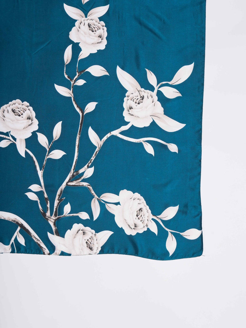 Teal Floral Printed Stole - TOSSIDO