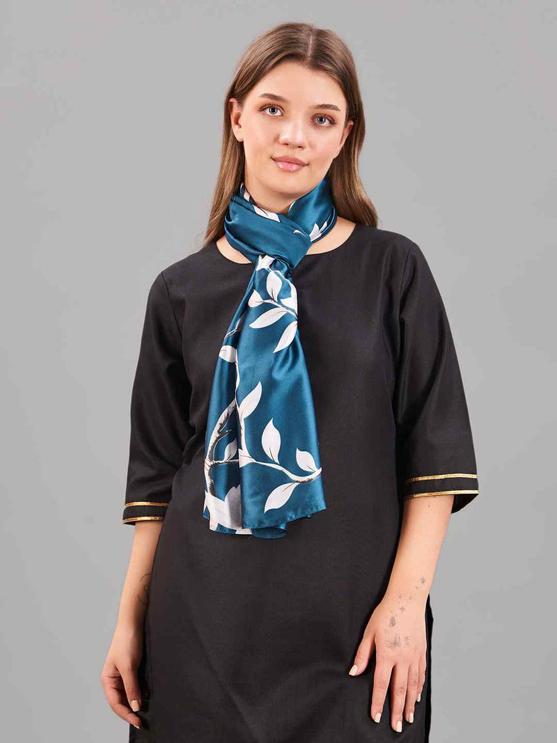 Teal Floral Printed Stole - TOSSIDO