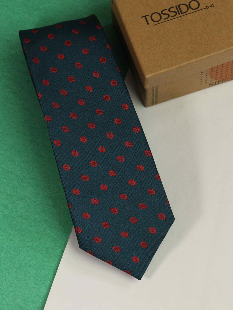 Teal Floral Woven Necktie - TOSSIDO