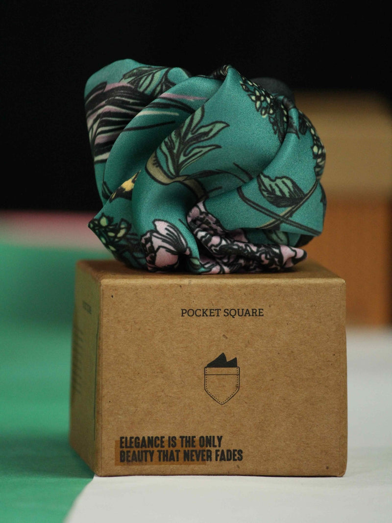Teal Green Floral Pocket Square - TOSSIDO