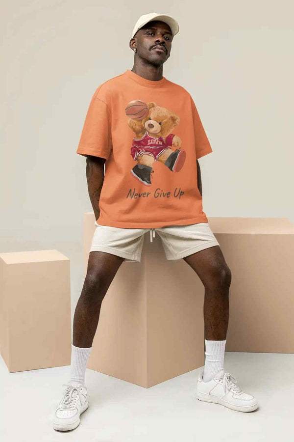 Teddy's Resilience: Never Give Up Oversized Tee - TOSSIDO